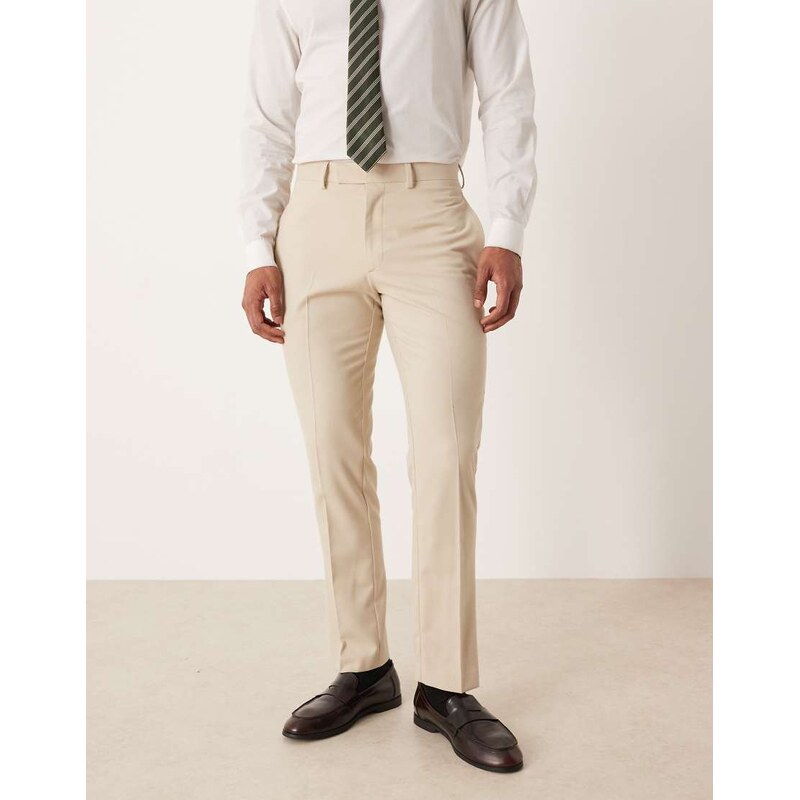 ASOS DESIGN slim suit trouser in stone flannel-Neutral