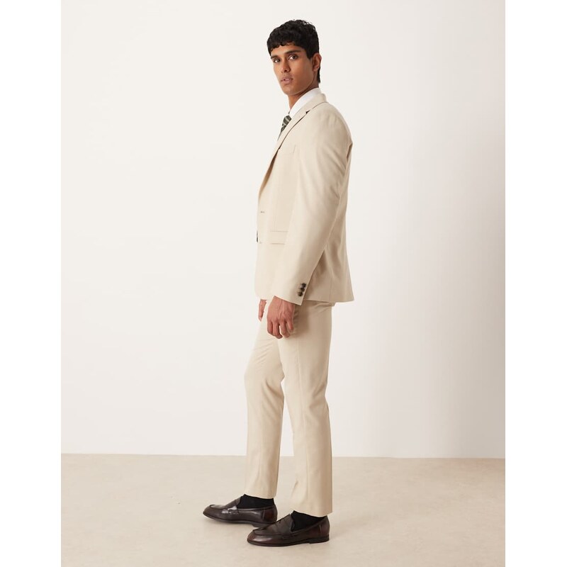 ASOS DESIGN slim suit trouser in stone flannel-Neutral