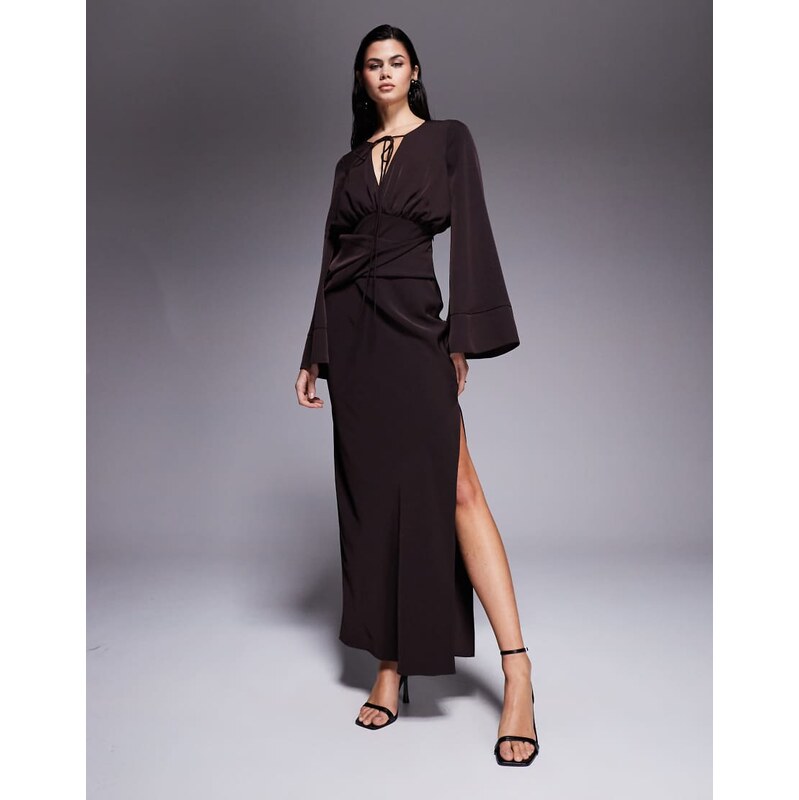 ASOS DESIGN cross neck blouson bodice maxi dress in plum-Purple
