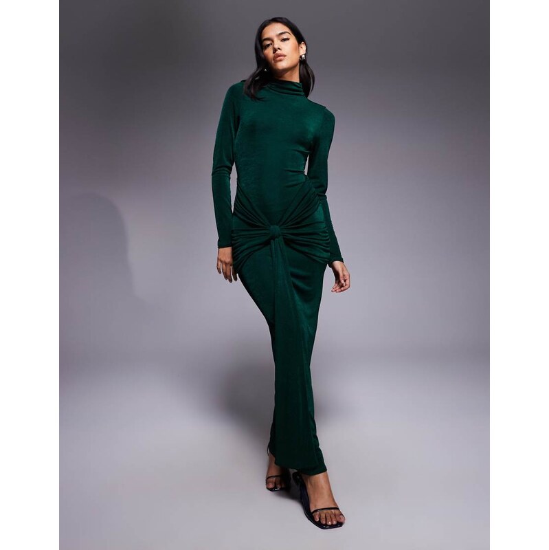 ASOS DESIGN long sleeve slinky with sash and tie drape detail