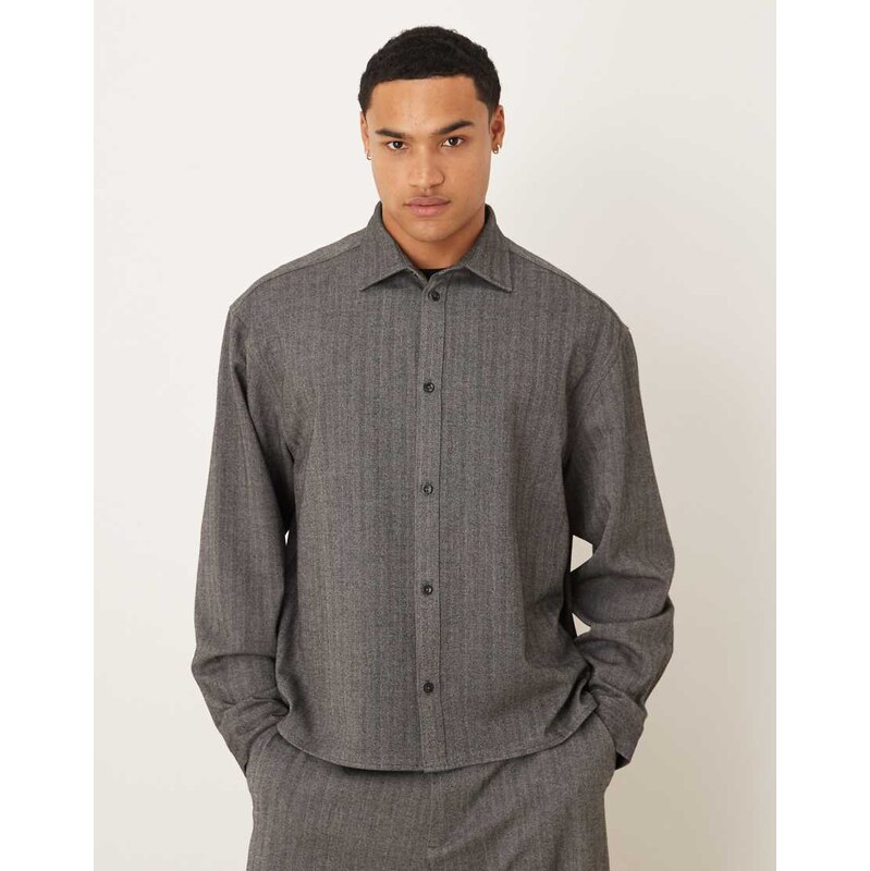 ASOS DESIGN boxy smart co-ord long sleeve overshirt in charcoal
