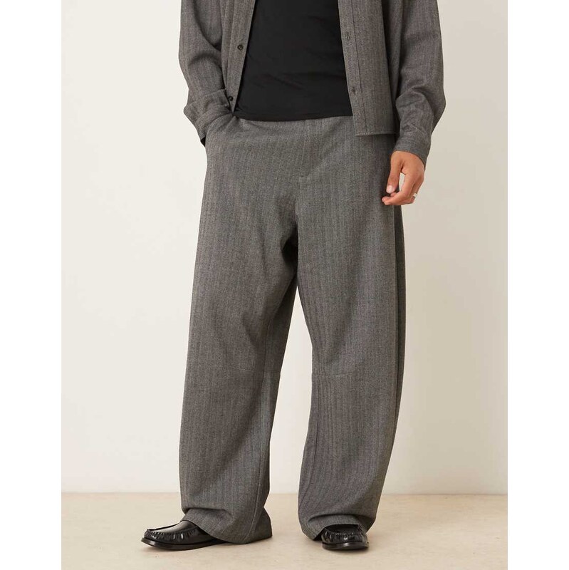 ASOS DESIGN barrel leg fit smart co-ord trousers in charcoal