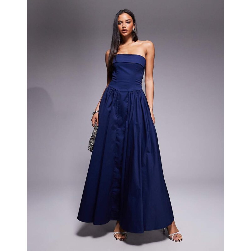 TFNC cotton strapless full skirt maxi dress in navy-Blue 115524828