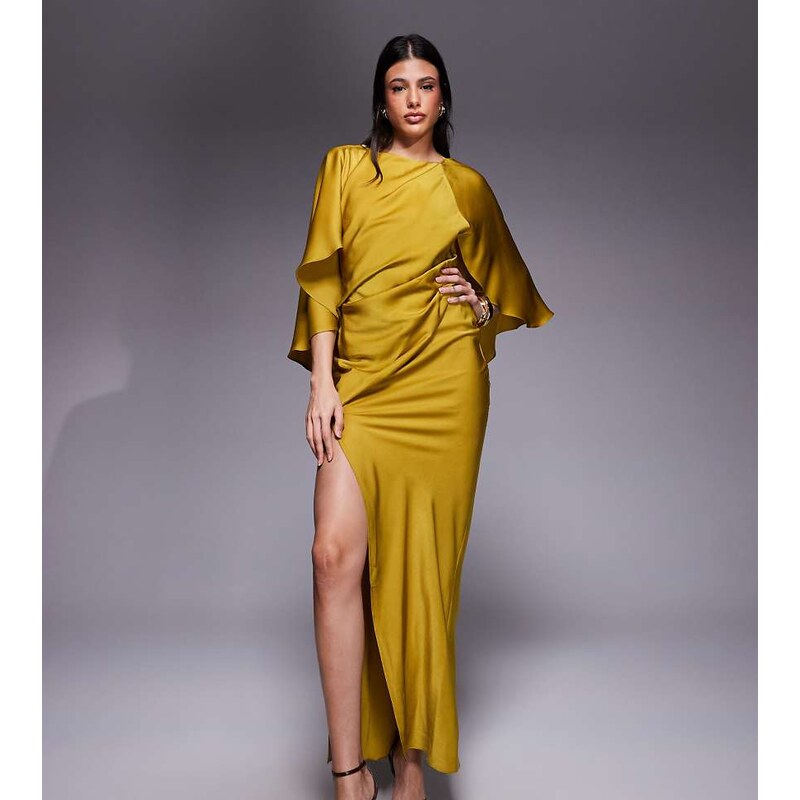 ASOS Tall ASOS DESIGN Tall satin ruffle cape sleeve maxi dress with 109712647