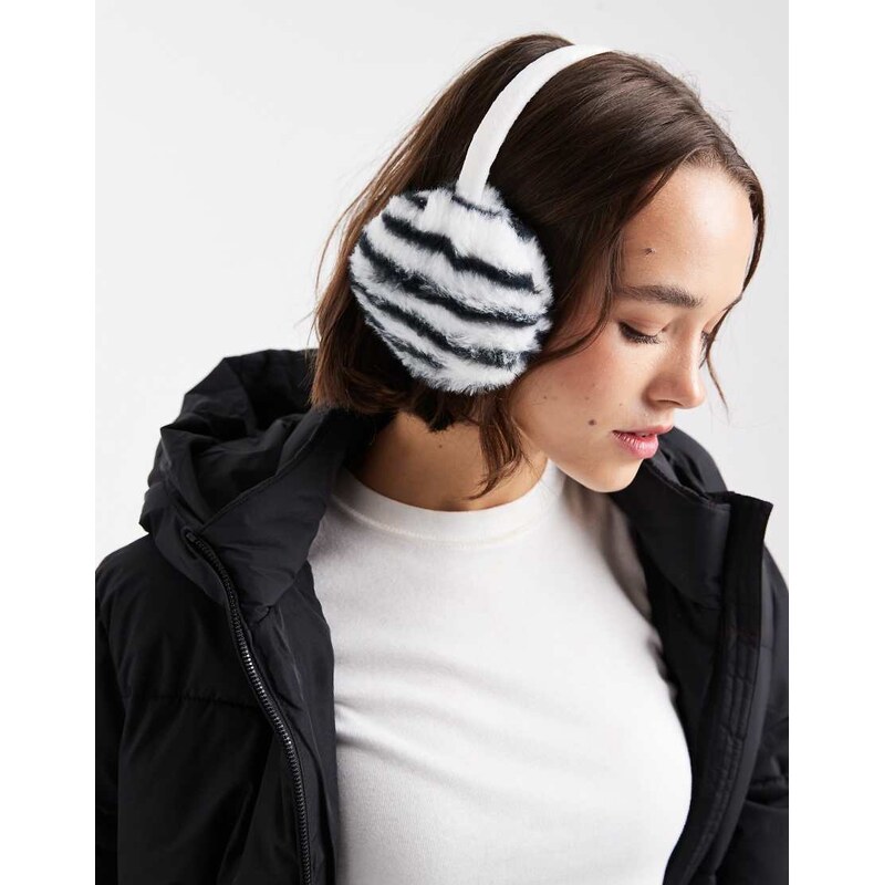 Pieces faux fur ear muffs in zebra print-Multi