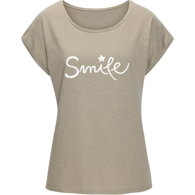 BEACH TIME Tričko khaki / bílá 109714349