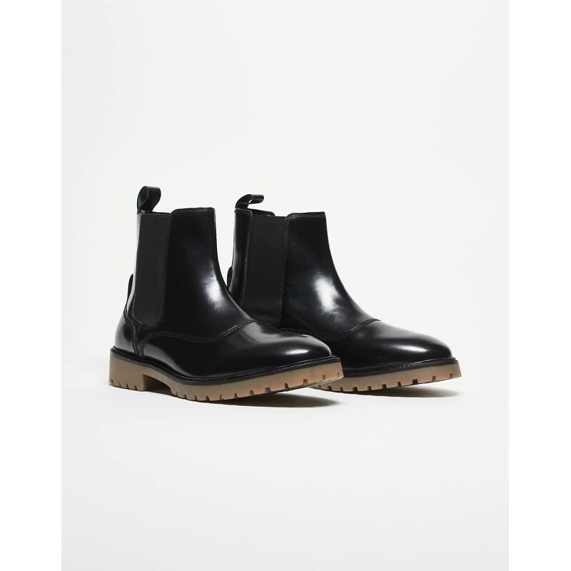 ASOS DESIGN chelsea boots in black polished leather with gum