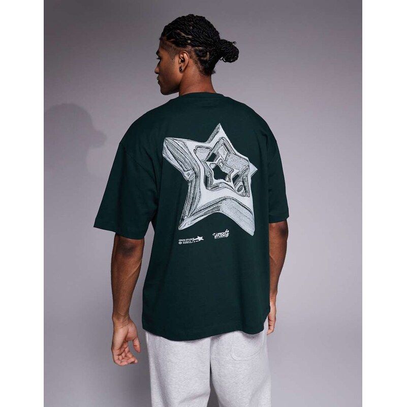 ASOS DESIGN oversized t-shirt with star graphic in dark green