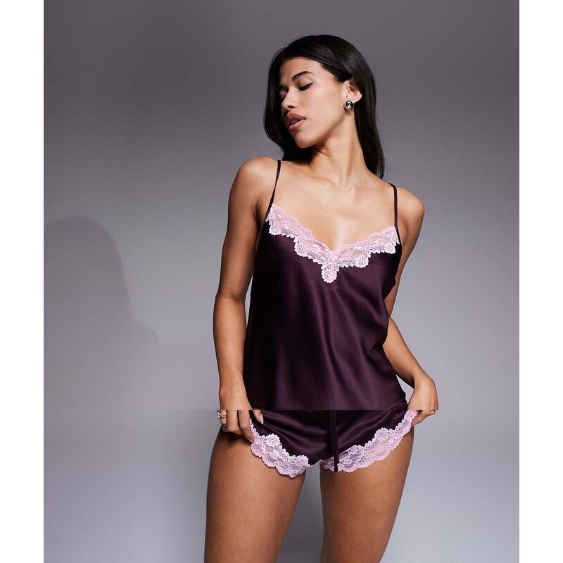 Boux Avenue Amelia matte satin cami set in blackberry red 110533982