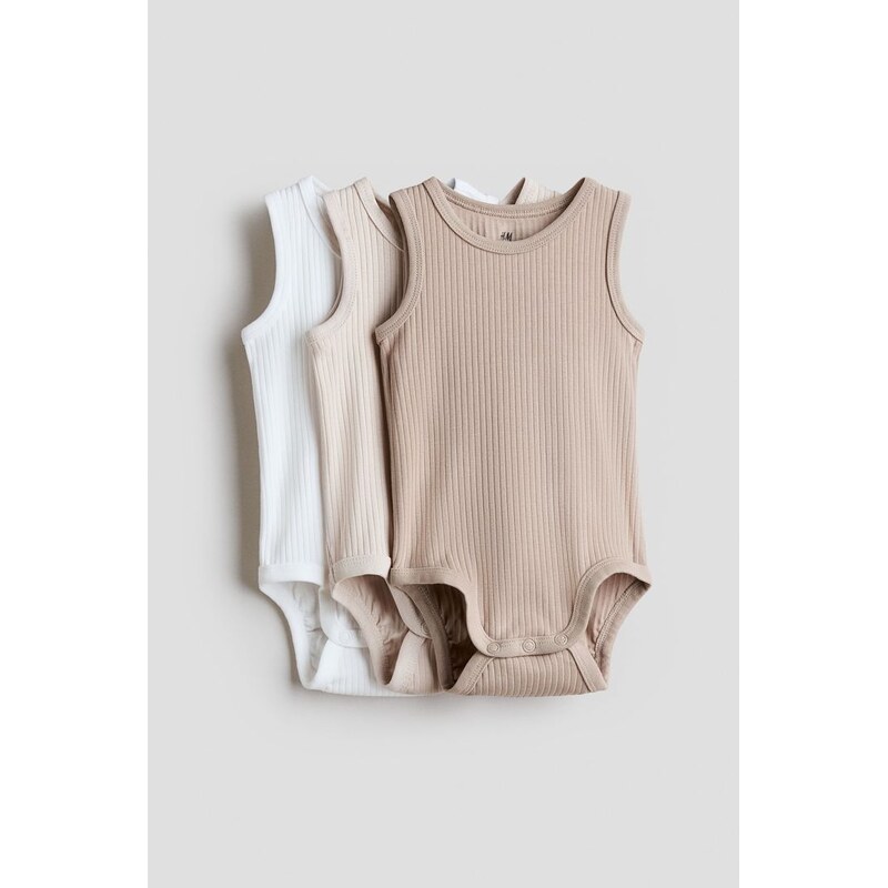 H&M - Body bez rukávů 3 kusy - Béžová/Bílá