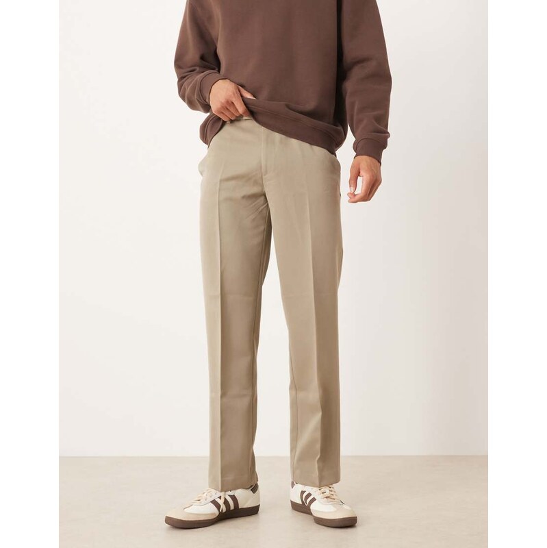ASOS DESIGN smart straight leg trouser in light khaki-Green