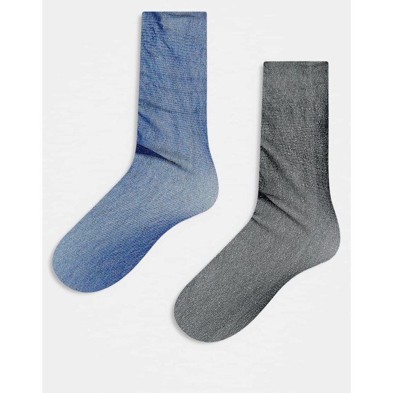 Reclaimed Vintage mesh sparkly sock 2 pack in blue and black