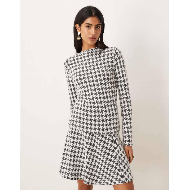 Vila dogstooth high neck knitted top co-ord in black and white-Grey 112187715