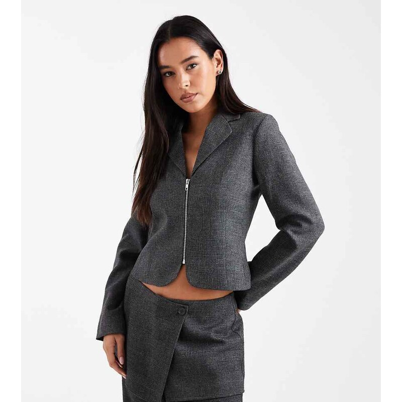 COLLUSION tailored zip blazer co-ord in check-Grey 110718268