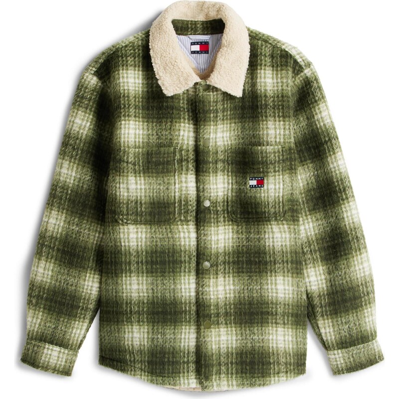 Tommy Jeans Přechodná bunda olivová / pastelově zelená / bílá