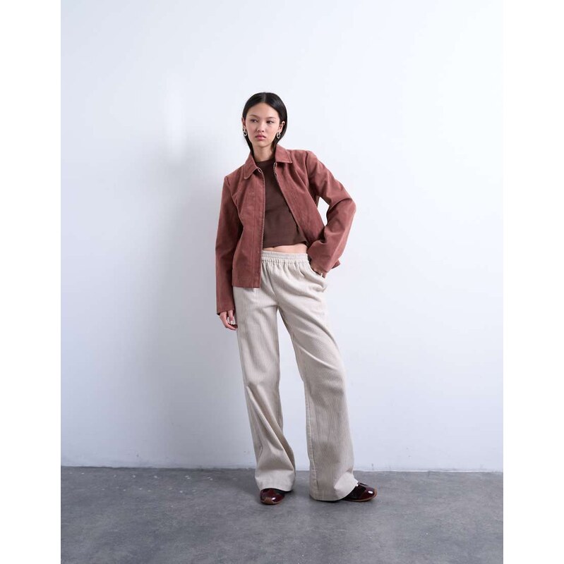 Topshop cord pull on jogger in stone-Pink