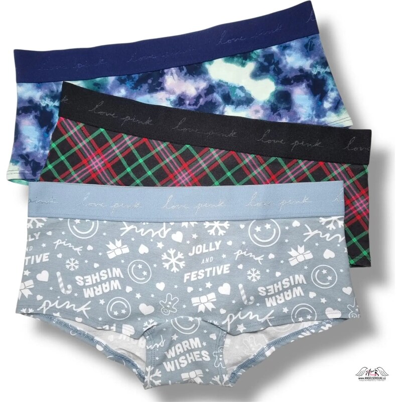 PINK 3-Pack /S/ Logo Bavlněné Boyshort Kalhotky