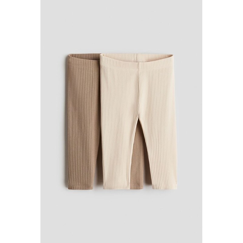 H&M - Legíny 2 kusy - Šedobéžová/Krémová