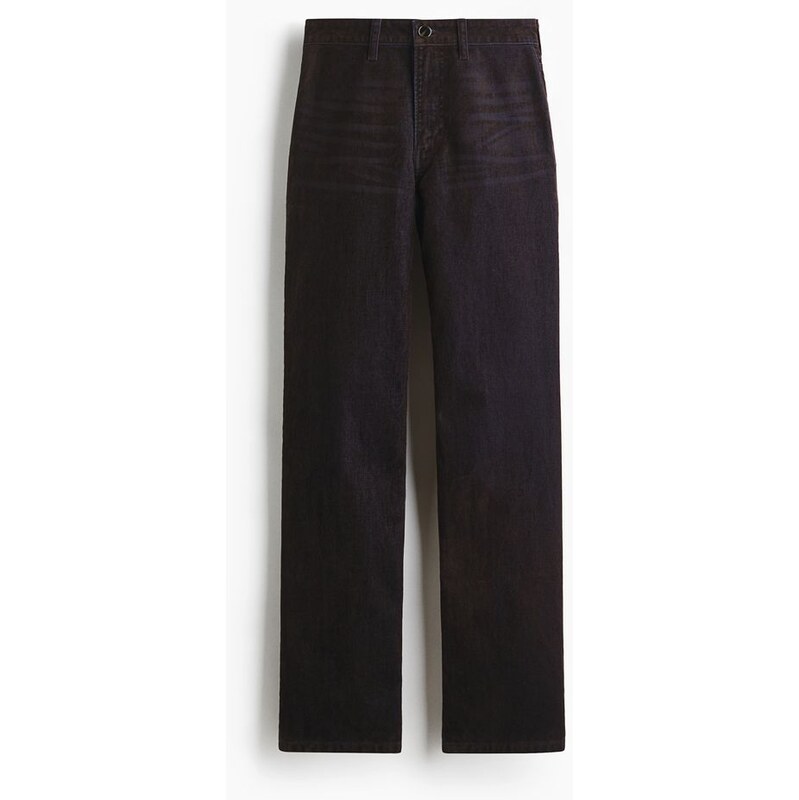 H&M - Flocked Straight High Jeans - Tmavě Hnědá