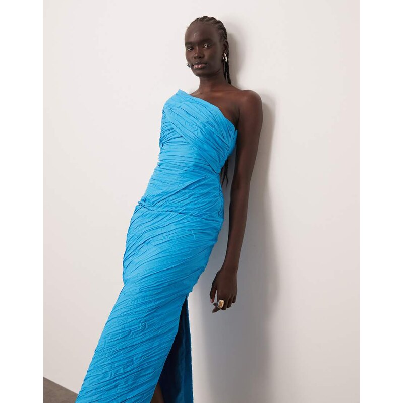 ARRANGE one shoulder structured drape maxi dress in blue 115740598
