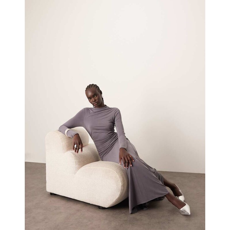 ARRANGE long sleeve drape maxi dress in charcoal-Grey