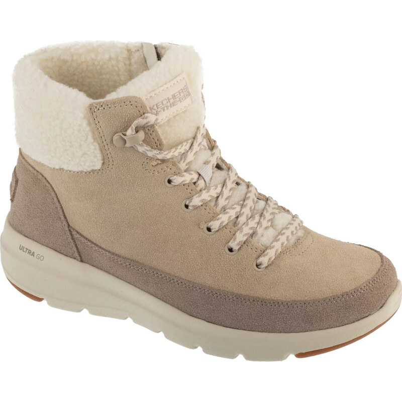 Béžové dámské semišové zimní boty Skechers Glacial Ultra -