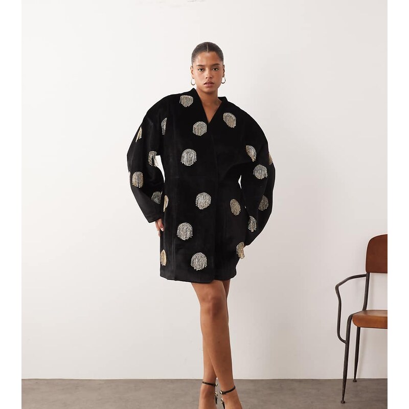 ARRANGE Curve velvet wrap mini dress with spot embellishment in