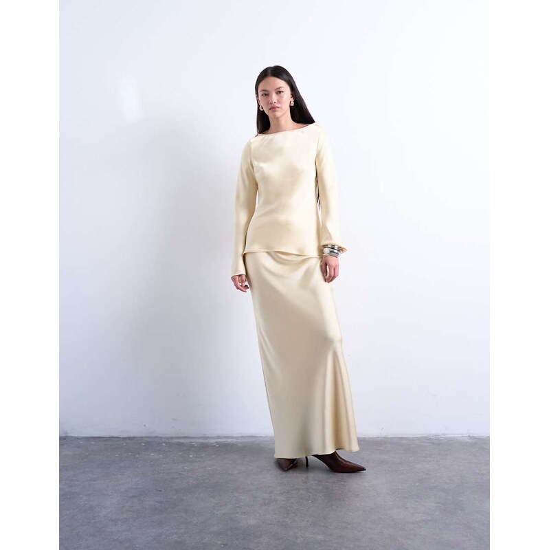Topshop flood length maxi bias skirt in buttermilk-White