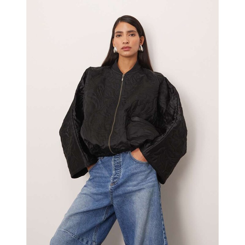 ARRANGE floral quilted bomber jacket in black 110476801
