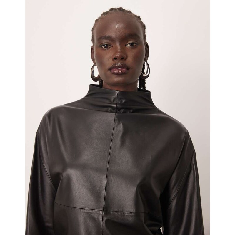 ARRANGE high neck leather curved top in black 110637275