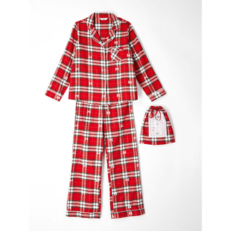 Boux Avenue fleece long sleeve & trouser PJ set in a bag in red check 110535122