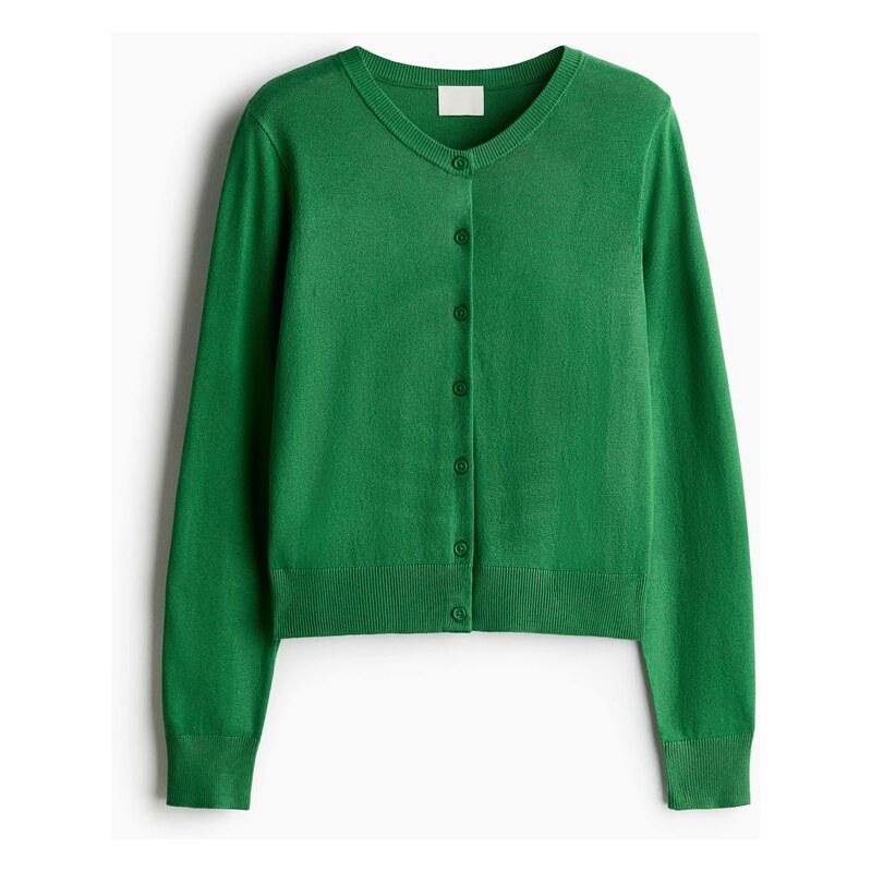 H&M - Propínací svetr z jemného úpletu - zelená 109738657