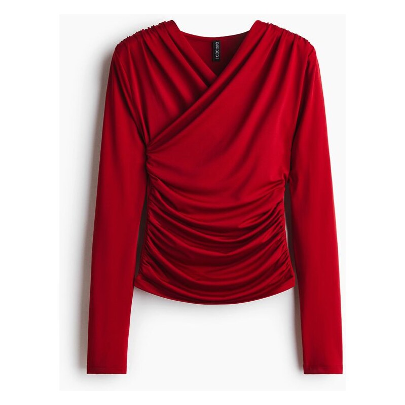 H&M - Řasený žerzejový top - Červená