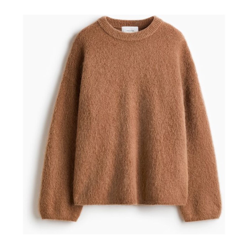 H&M - Oversized svetr z mohérové směsi - Tmavě Béžová
