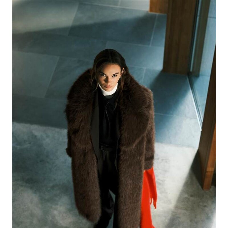 The Frolic exclusive faux fur oversized collar maxi coat in
