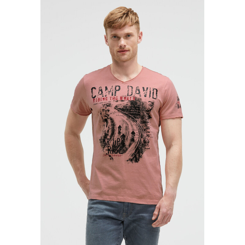 CAMP DAVID Tričko s výstřihem do V ve vintage vzhledu s fotopotiskem