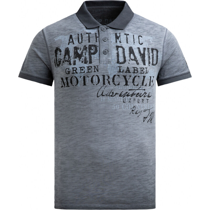 CAMP DAVID Polo tričko barvene olejem s vintage potiskem