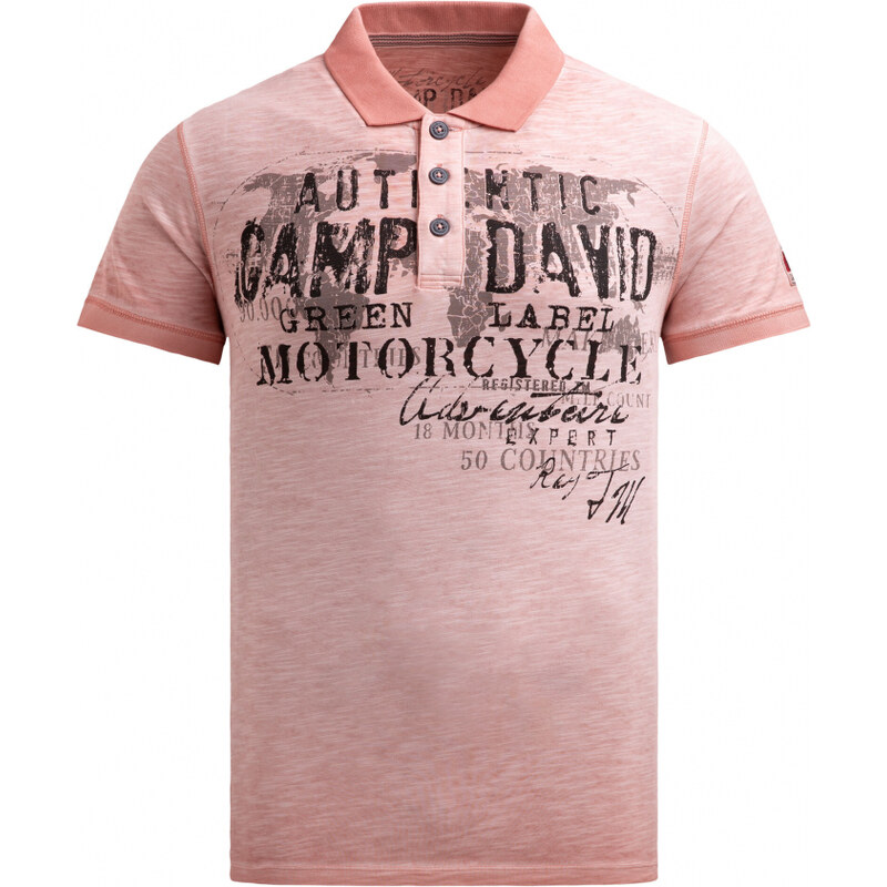 CAMP DAVID Polo tričko barvene olejem s vintage potiskem