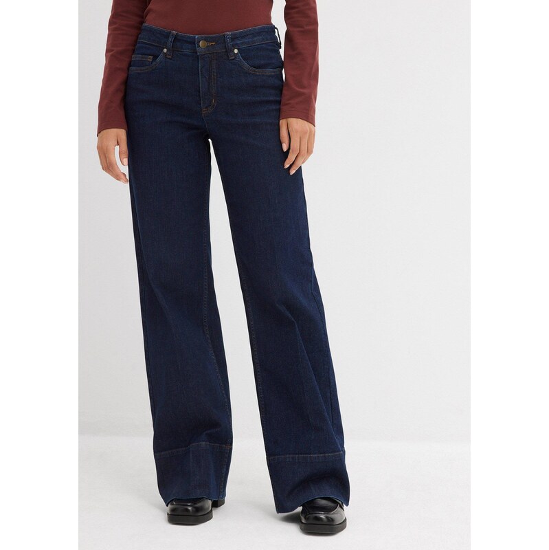 bonprix Džíny Wide Leg, Mid Waist, s organickou bavlnou modrá
