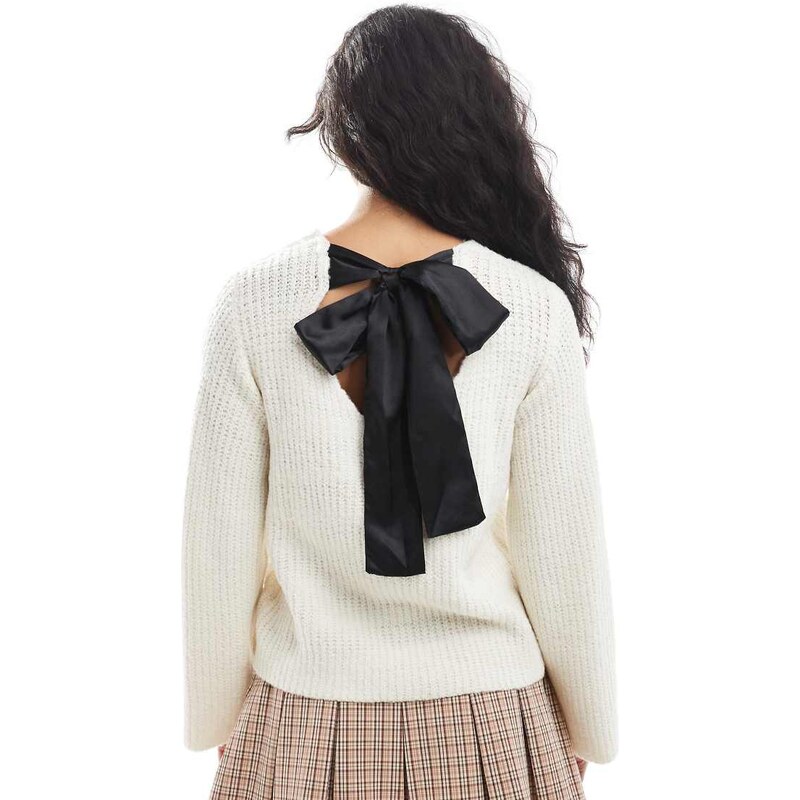 Wednesdays Girl bow-detail oversized jumper in cream-White 109771959