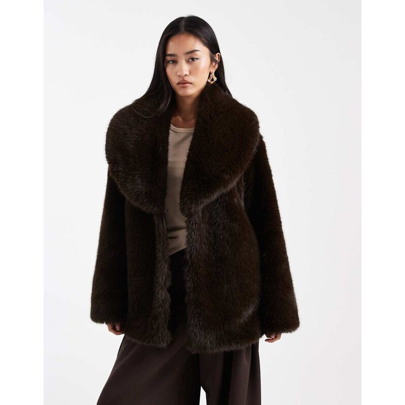 4th & Reckless faux fur oversized collar jacket in chocolate-Brown 109605318