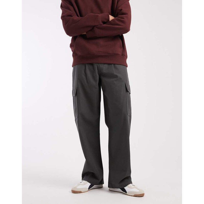 ASOS DESIGN baggy cargo trousers in grey-Black