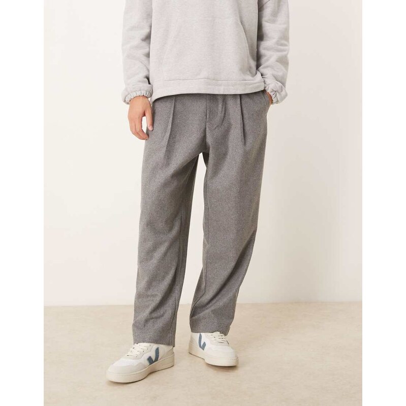 ASOS DESIGN relaxed tapered trousers in grey with wool