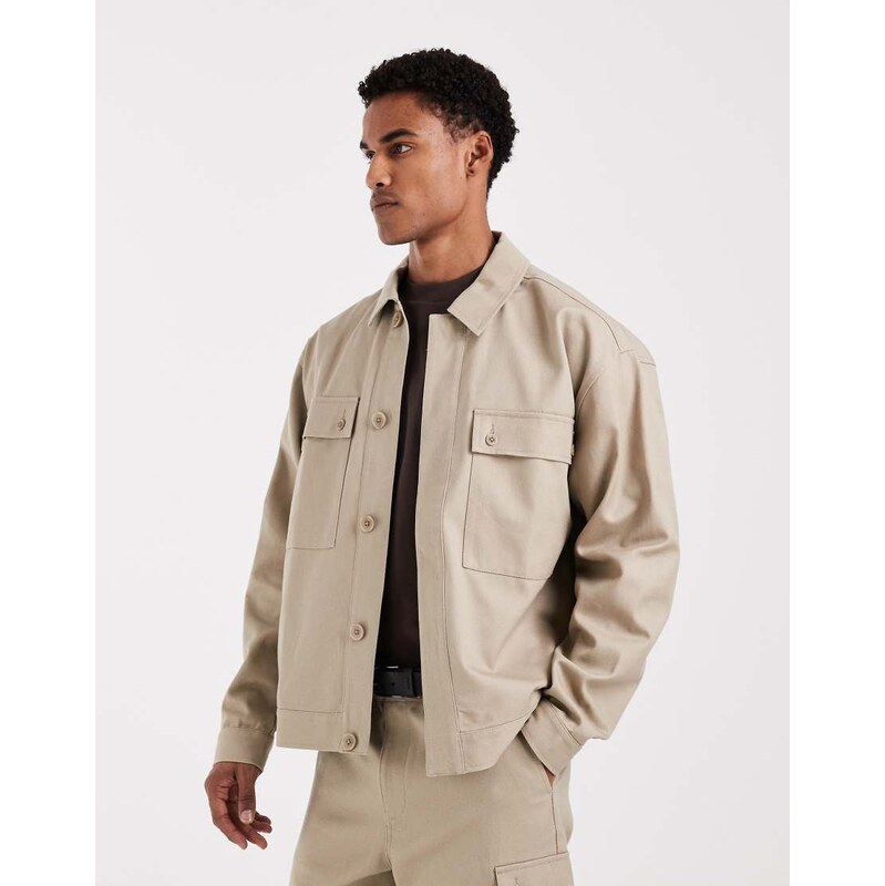 ASOS DESIGN co-ord canvas jacket in beige-Neutral