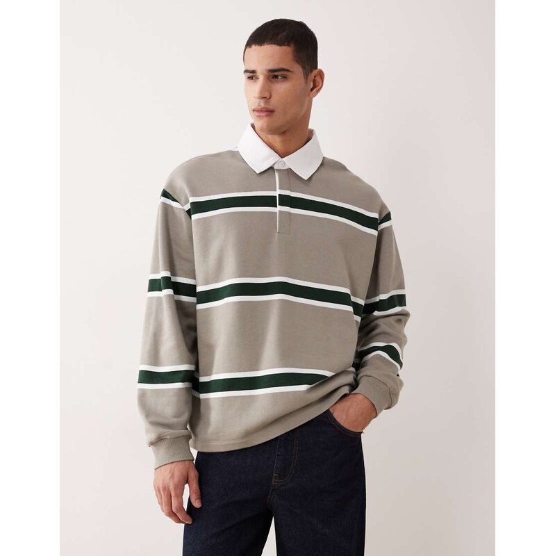 ASOS DESIGN relaxed striped polo sweatshirt with label badge in