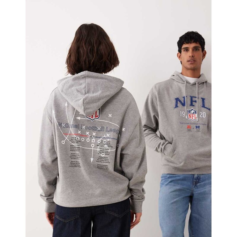 ASOS DESIGN unisex oversized hoodie with NFL print in light grey
