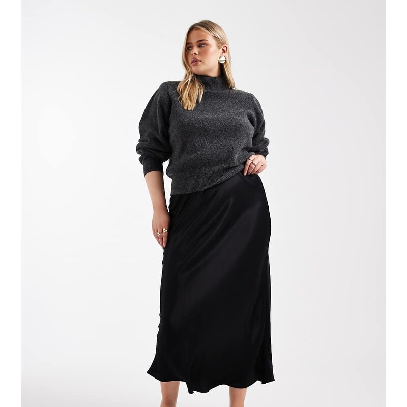 ASOS Curve ASOS DESIGN Curve satin bias maxi skirt in black 115589545