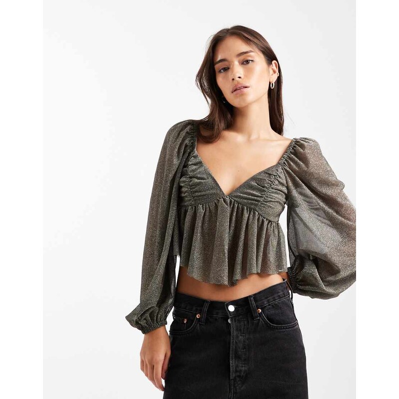 Miss Selfridge gold puff sleeve blouse