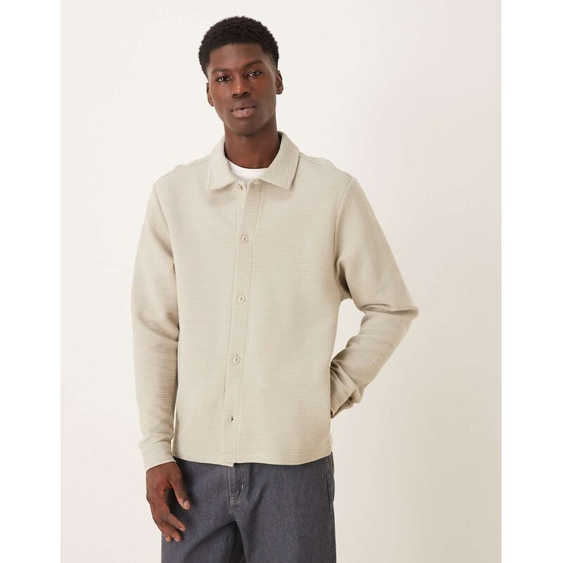 ASOS DESIGN ribbed jersey shacket in stone - STONE-Neutral