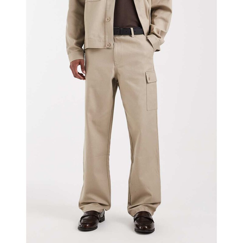 ASOS DESIGN co-ord baggy cargo trousers in beige-Neutral